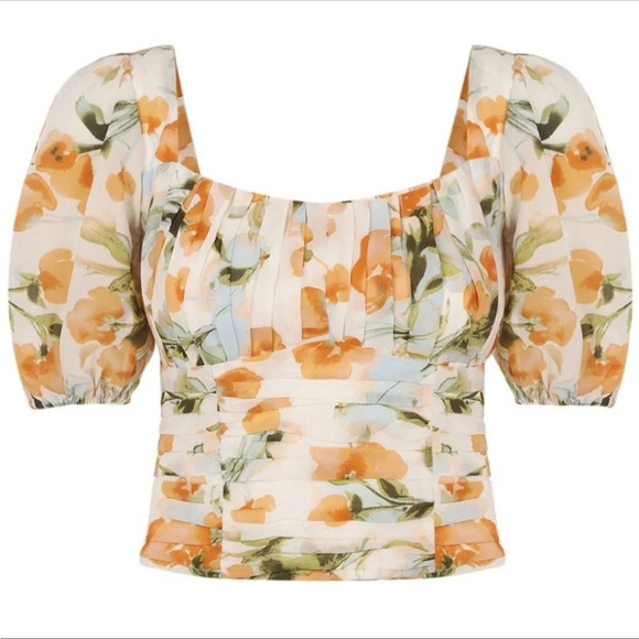 NWT Abercrombie & Fitch Floral Cropped Puff Sleeve Smocked Blouse M - Picture 1 of 10